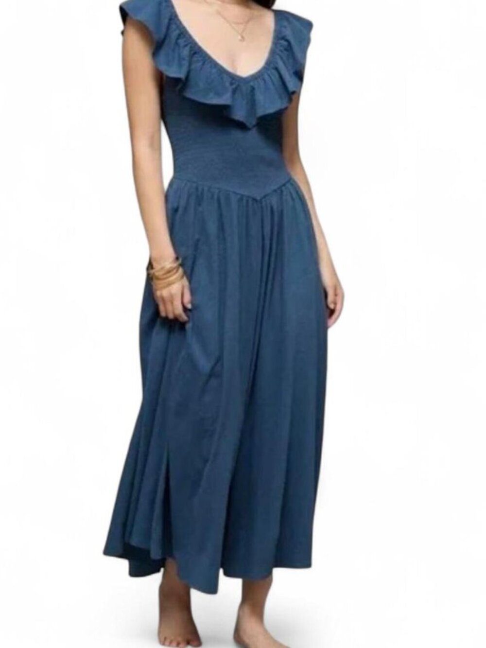 AE Sunchaser Knit Ruffle Sleeve Midi Dress